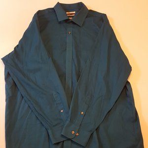 VanHeusen Men Long Sleeve Shirt 2XL Teal Pre Owned